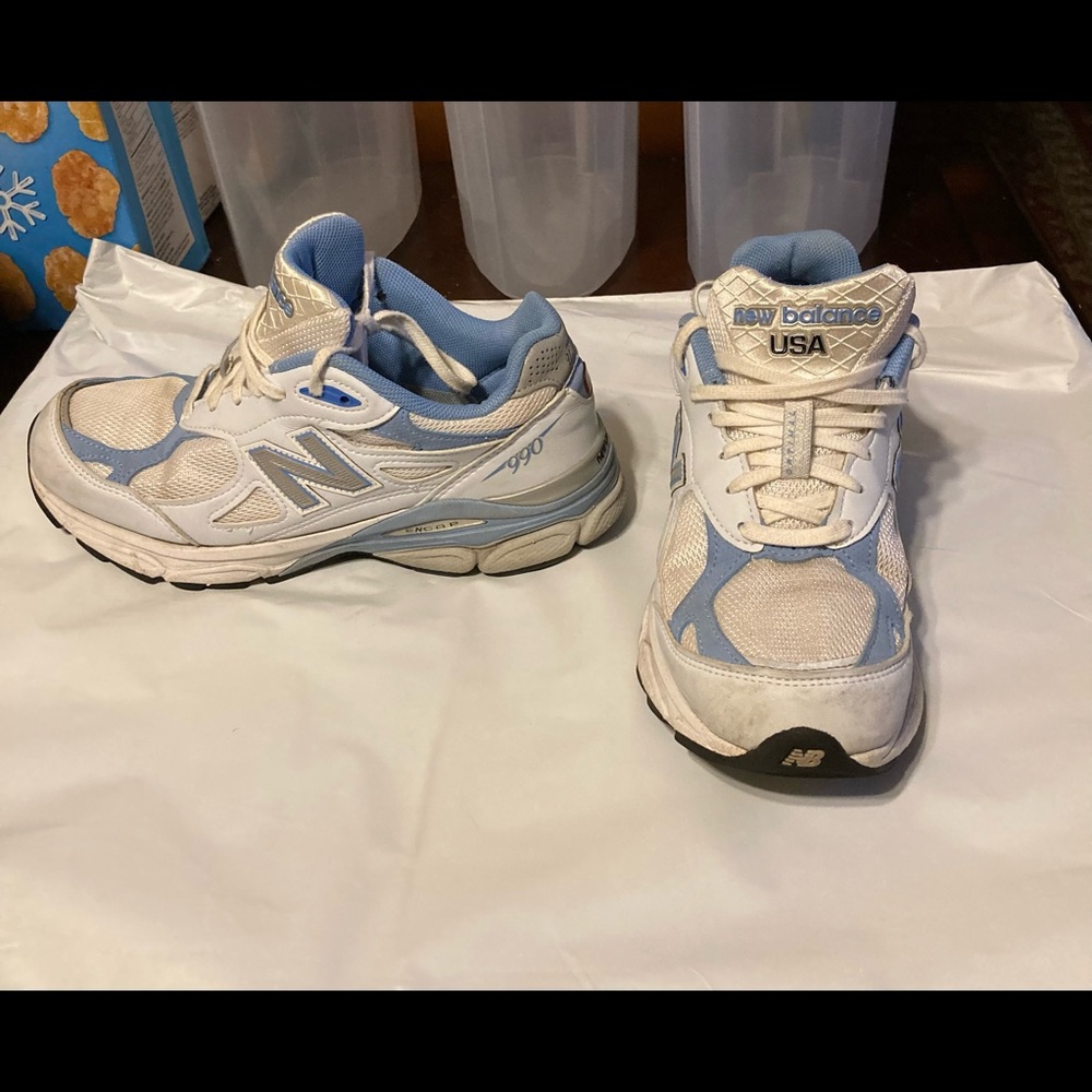 New Balance Women's 990 V3 W990WB3 White Blue Running Shoes Made In USA Size 7.5